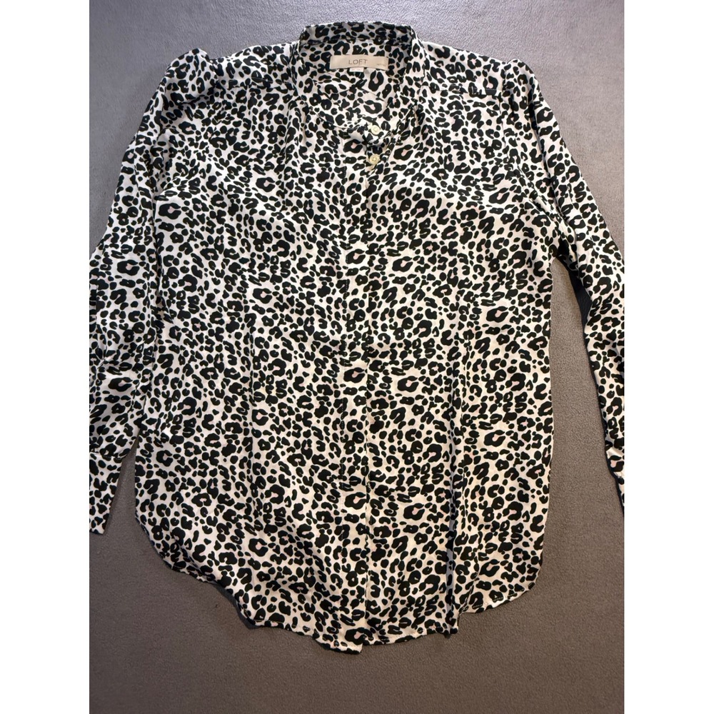 Loft Petites Leopard Print Button Down Blouse Animal Print Top Small Petite SP